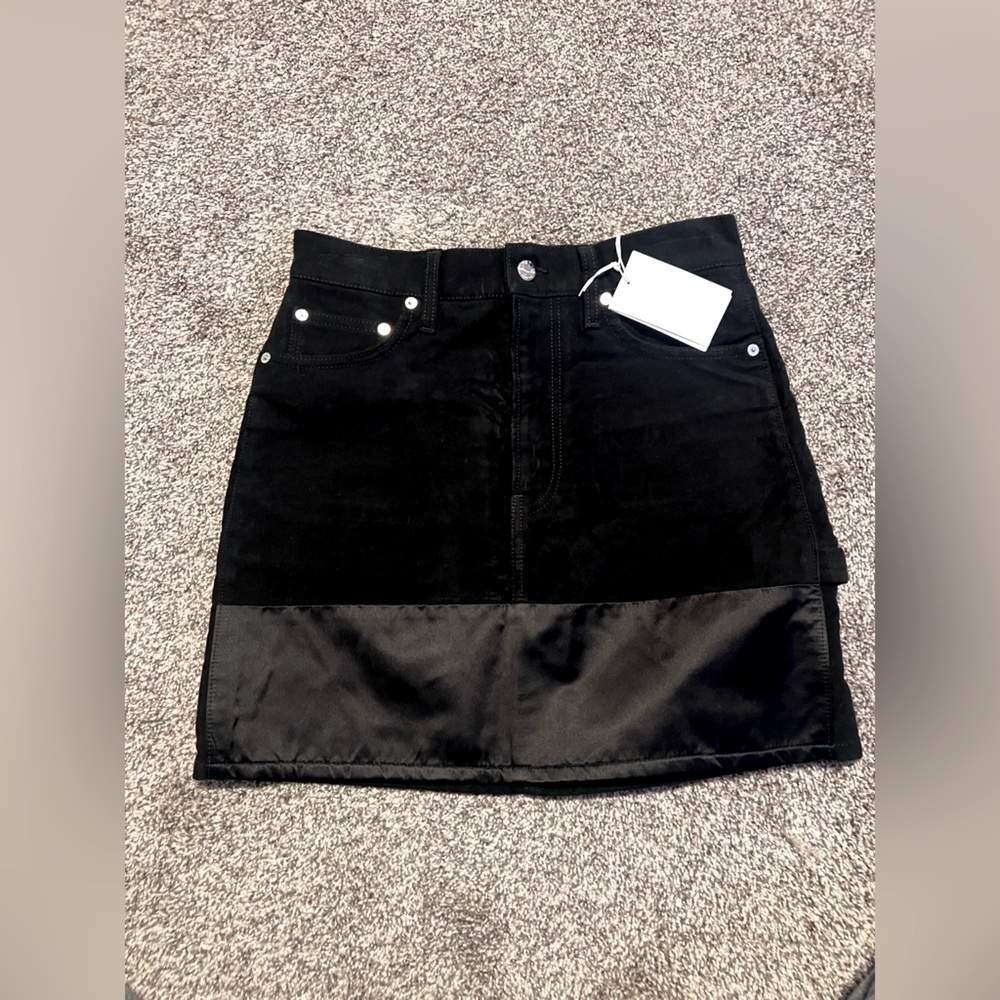 HELMUT LANG Black Femme Utility Moleskin Tuxedo Mini Skirt size 27 NWT - Picture 2 of 15